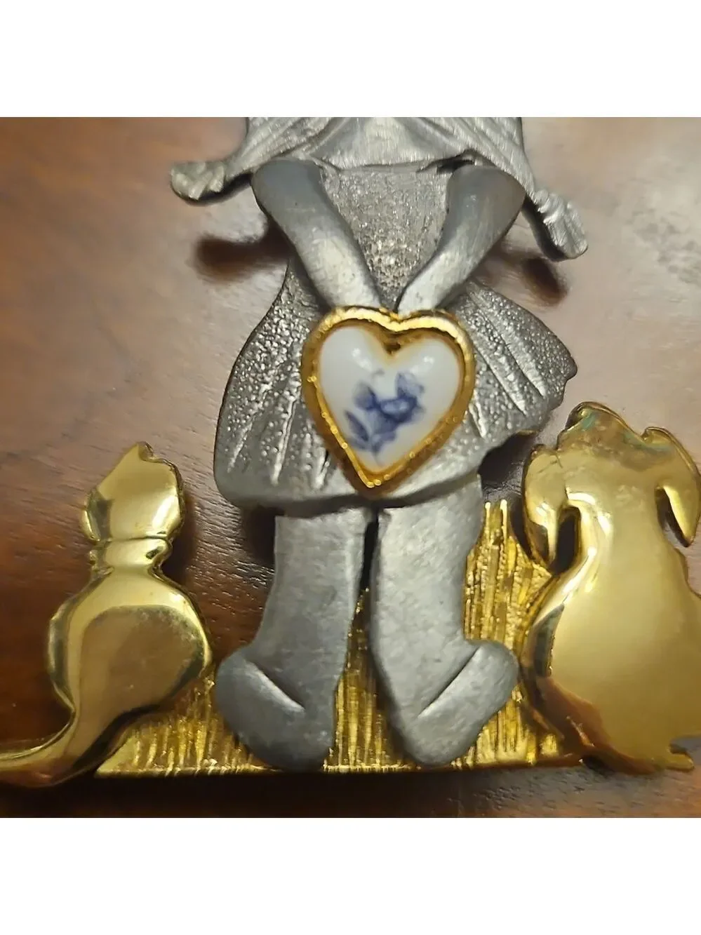 Pin Ultra craft Lttle Girl With Cat And Dog Holdong A Heart Pewter Look And Gold